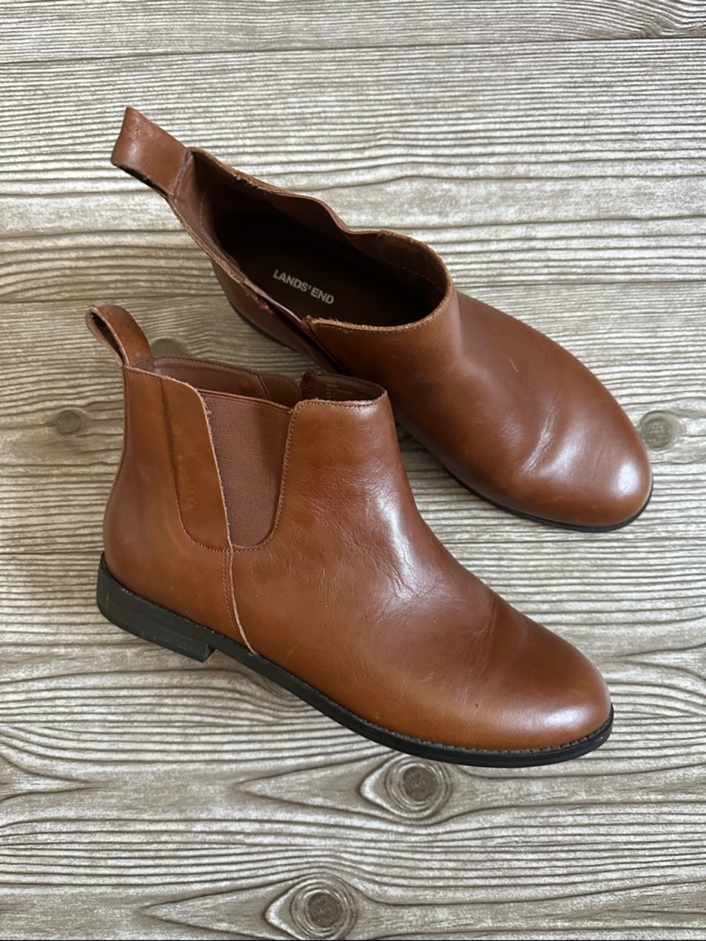 Lands' End Women’s Chelsea Boots - Cognac Brown Leather